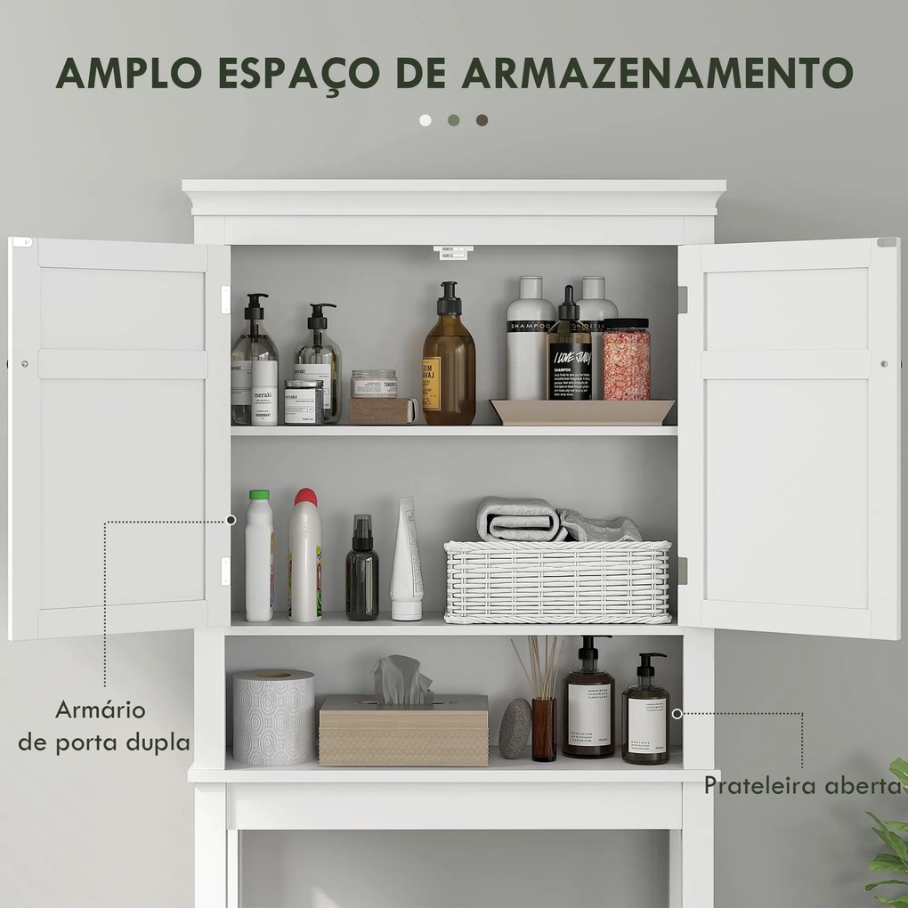 Móvel sobre Sanita Armário para Máquina de Lavar Roupa com 2 Portas Compartimento e Prateleira Ajustável 70x20x175 cm Branco