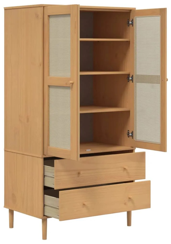 Roupeiro SENJA aspeto vime 90x55x175 cm pinho maciço castanho