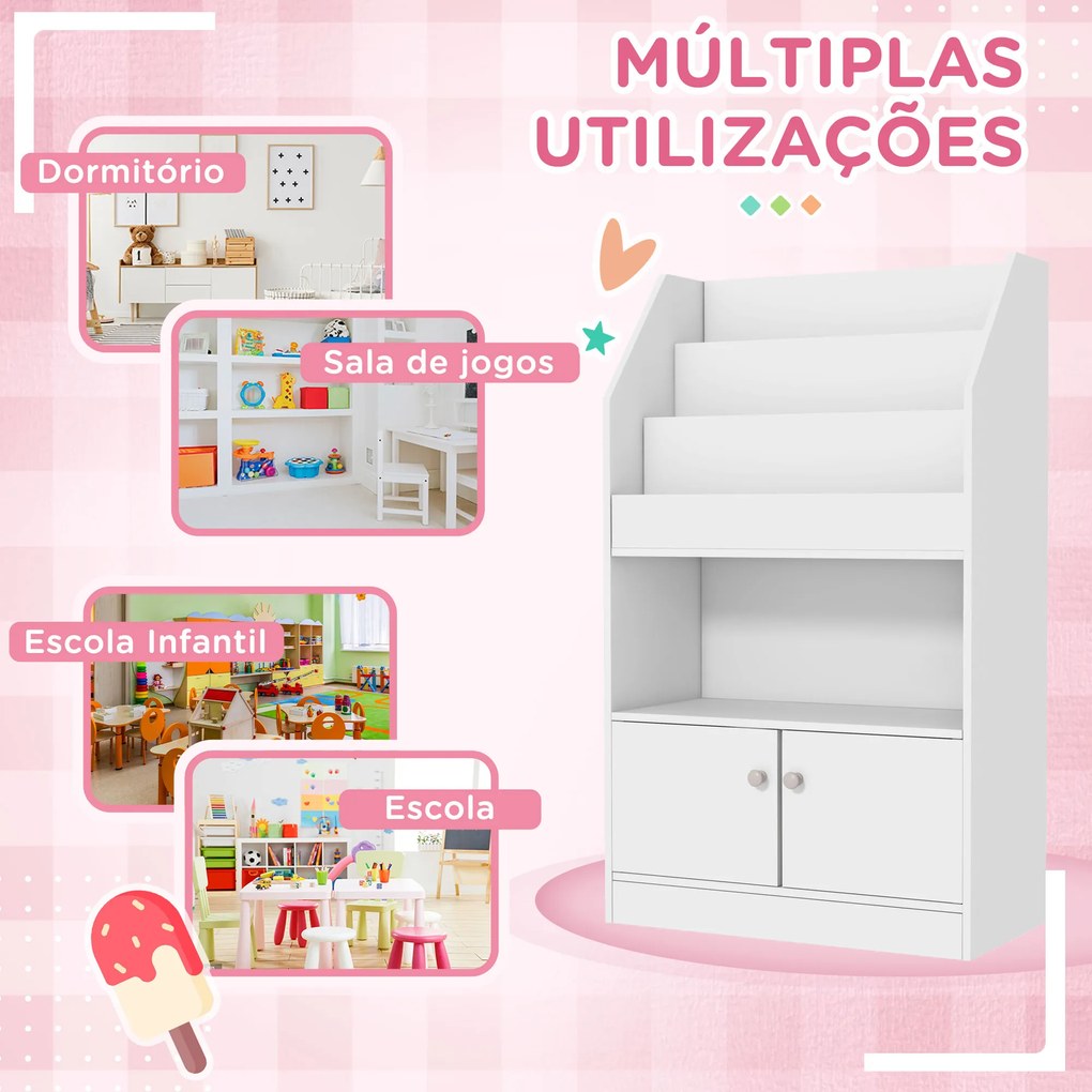 Estante para Brinquedos Infantil Estante para Crianças de 3 a 8 Anos para Brinquedos Sapatos Livros 60x29,5x100 cm Branco