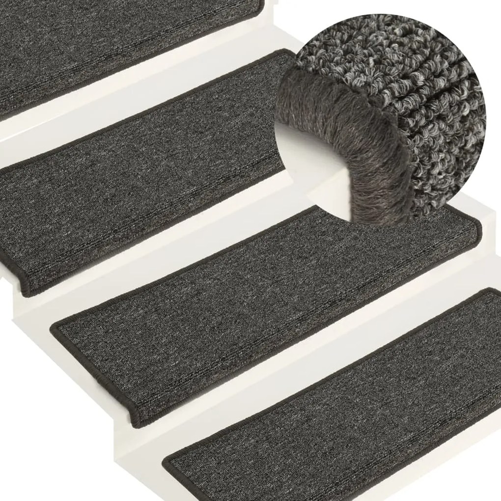 vidaXL Tapetes de escada 15 peças 65x21x4 cm cinza escuro com borda retangular