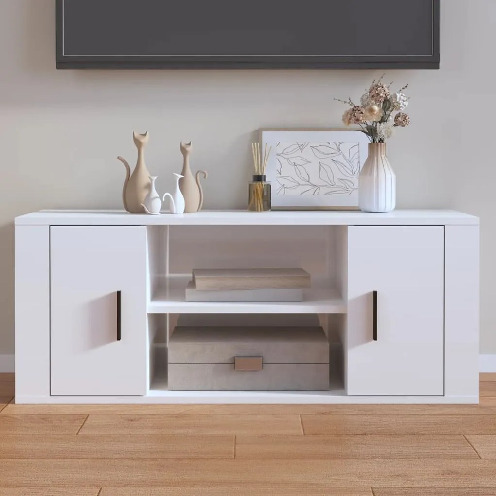 vidaXL Móvel para TV 100x35x40 cm madeira processada branco brilhante