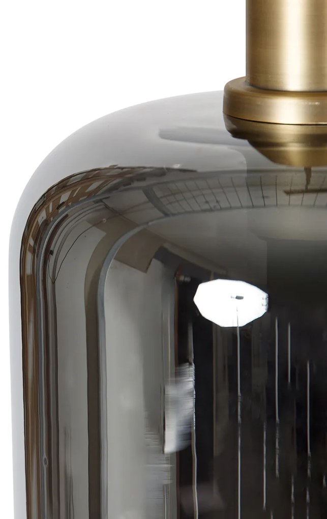 Candeeiro suspenso preto com dourado e vidro fumê incl. 4 PUCC - Zuzanna