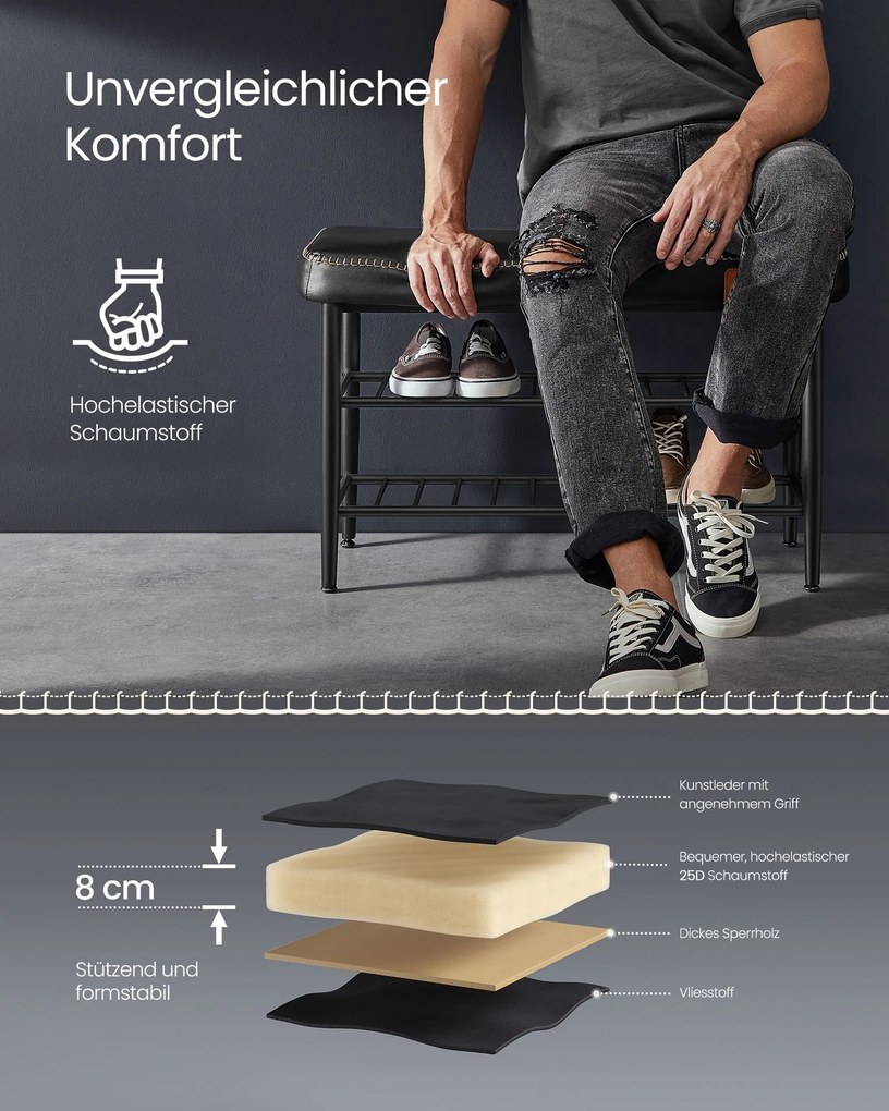 Banco de sapatos Coleção EKHO 30 x 80 x 50 cm Preto