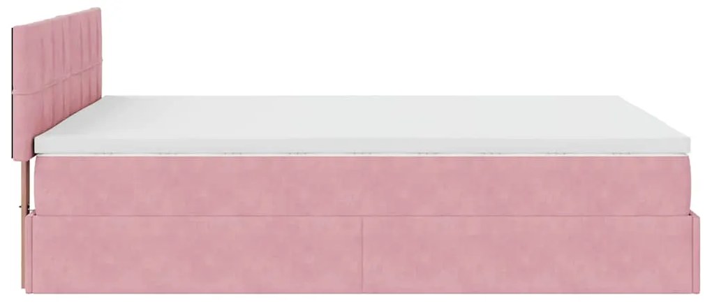Estrutura de cama otomana com colchão 140x190 cm veludo rosa