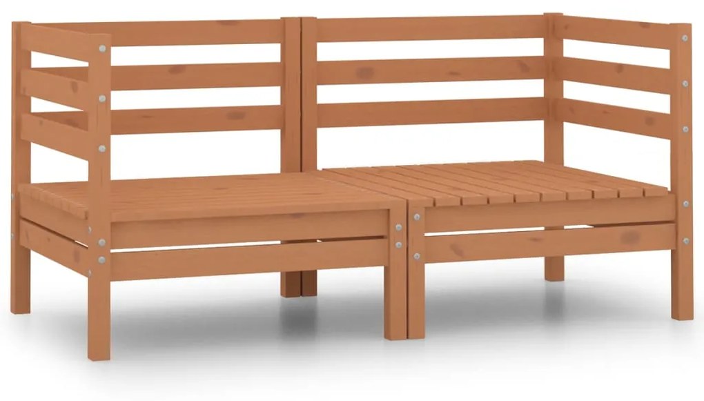 vidaXL Sofás canto p/ jardim 2 pcs madeira pinho maciça castanho mel