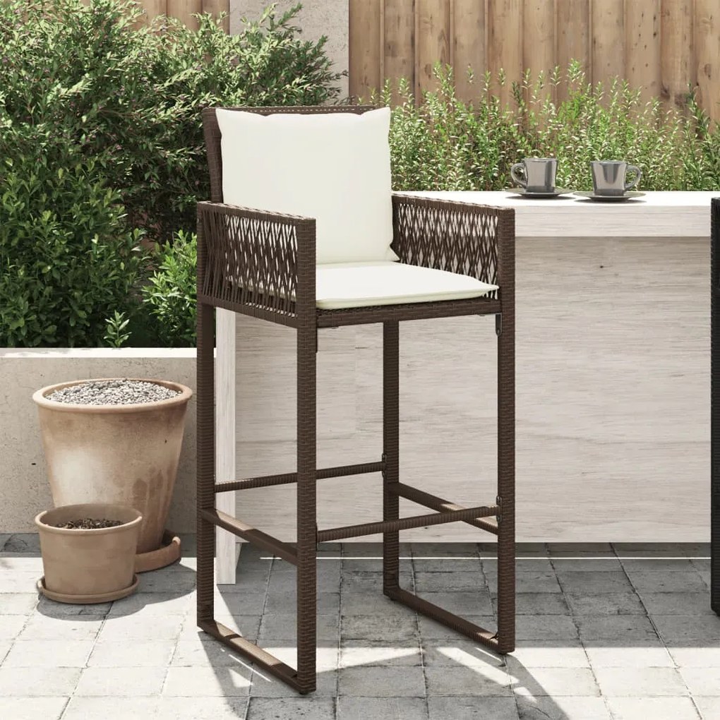 vidaXL Bancos de bar para jardim com almofadões 2 pcs vime PE castanho