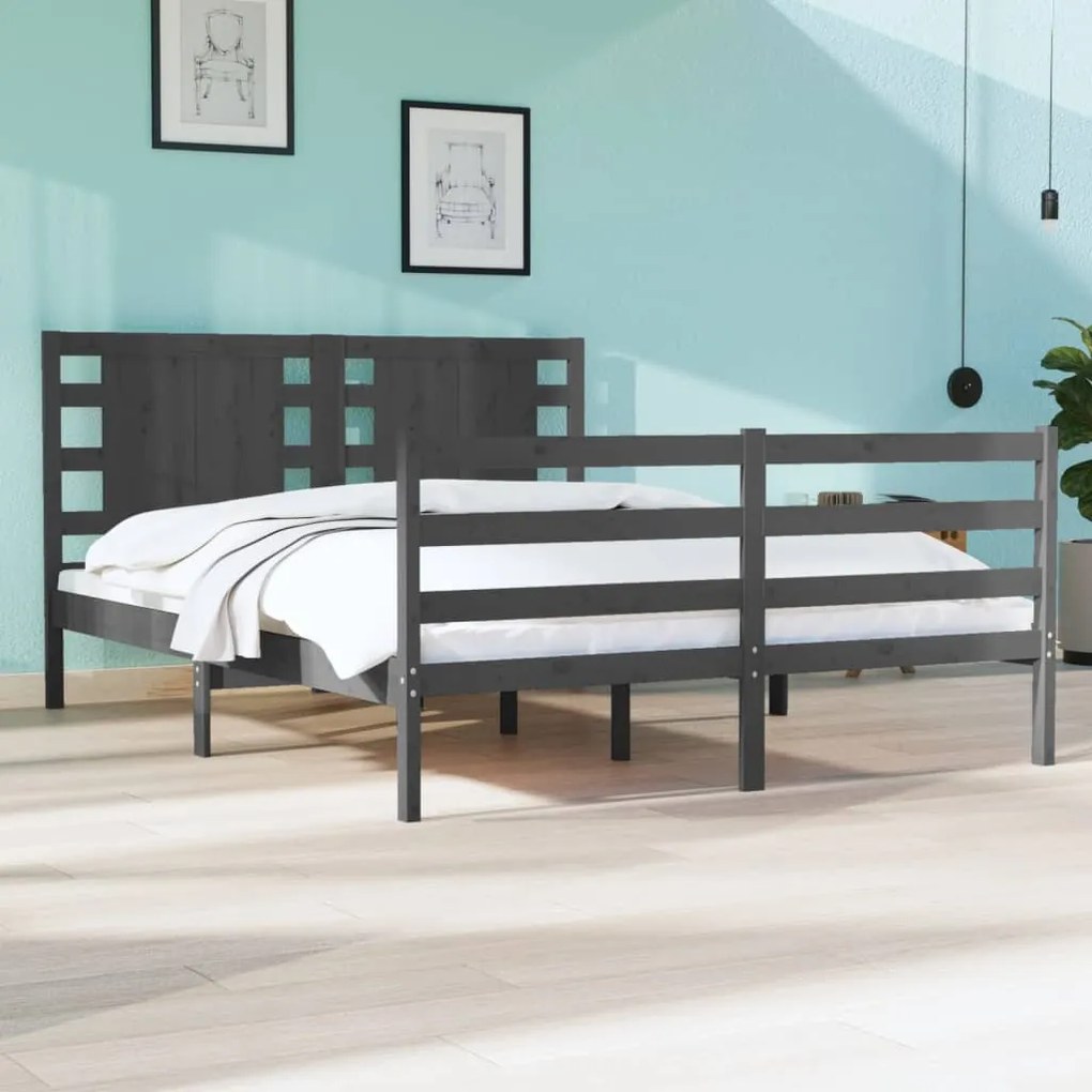 vidaXL Estrutura de cama 140x200 cm madeira de pinho maciça cinzento