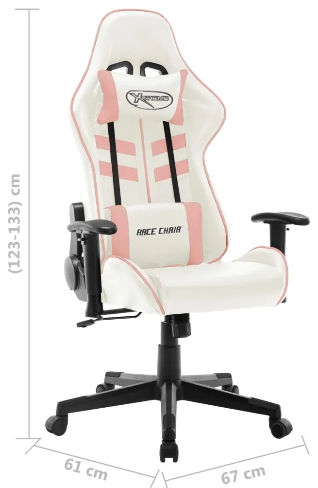 Cadeira de gaming couro artificial branco e cor-de-rosa