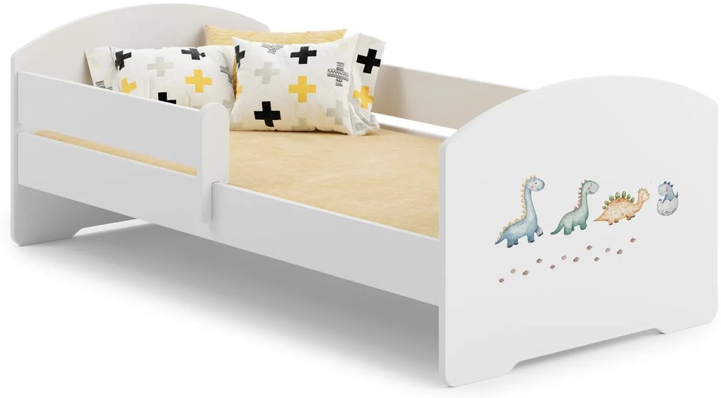 Cama infantil Luk dinossauros 140x70 branca - colchão e estrado incluído