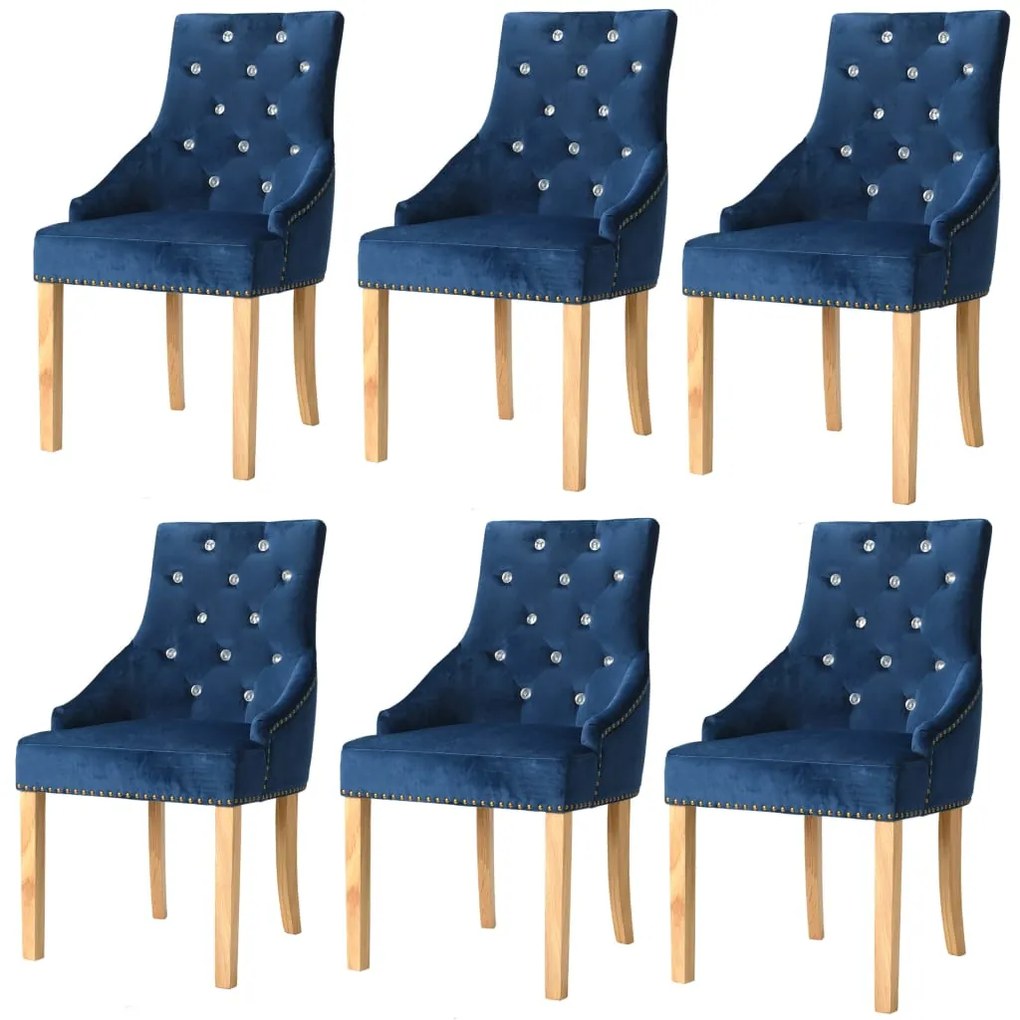 vidaXL Cadeiras de jantar 6 pcs carvalho maciço e veludo azul