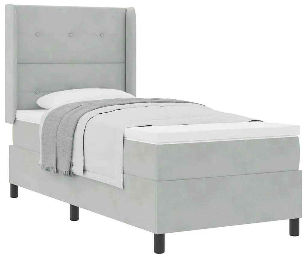 Cama Box com Colchão vidaXL Cinzento Claro 80x200 cm Veludo