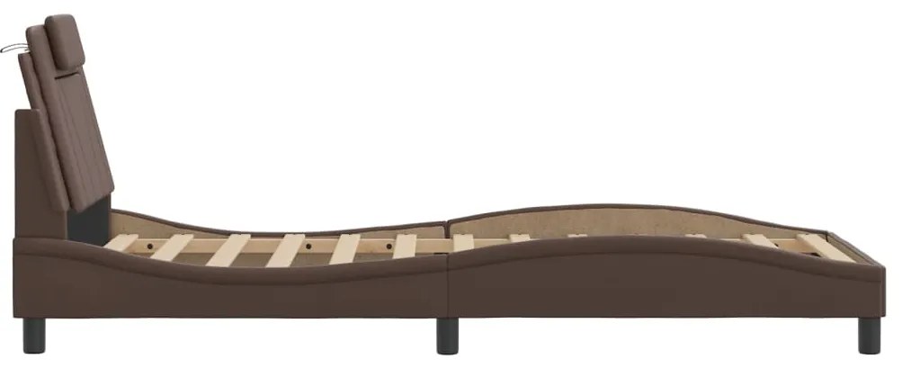 Estrutura cama c/ cabeceira 90x200 cm couro artificial castanho