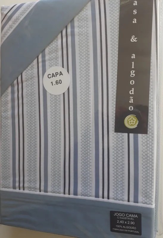 Jogo de lençóis 100% algodão - MAFRA AZUL da Casa&Algodão: cama 105cm - 1 lençol superior 180 x 290 cm + 1 lençol capa ajustável 105 x 200 + 30 cm + 1 fronha almofada 50x70 cm