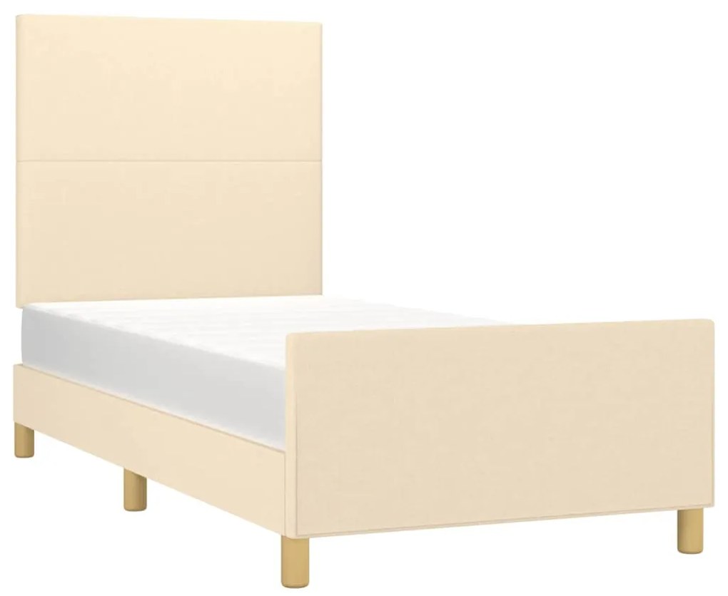 Estrutura de cama c/ cabeceira 100x200 cm tecido cor creme