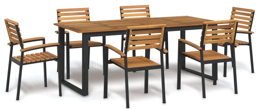 Conj. jantar p/ jardim 7 pcs madeira de acácia maciça e metal