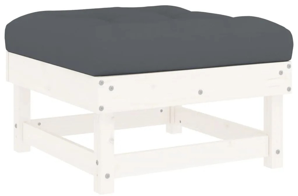 7pcs conjunto lounge jardim c/ almofadões madeira maciça branco