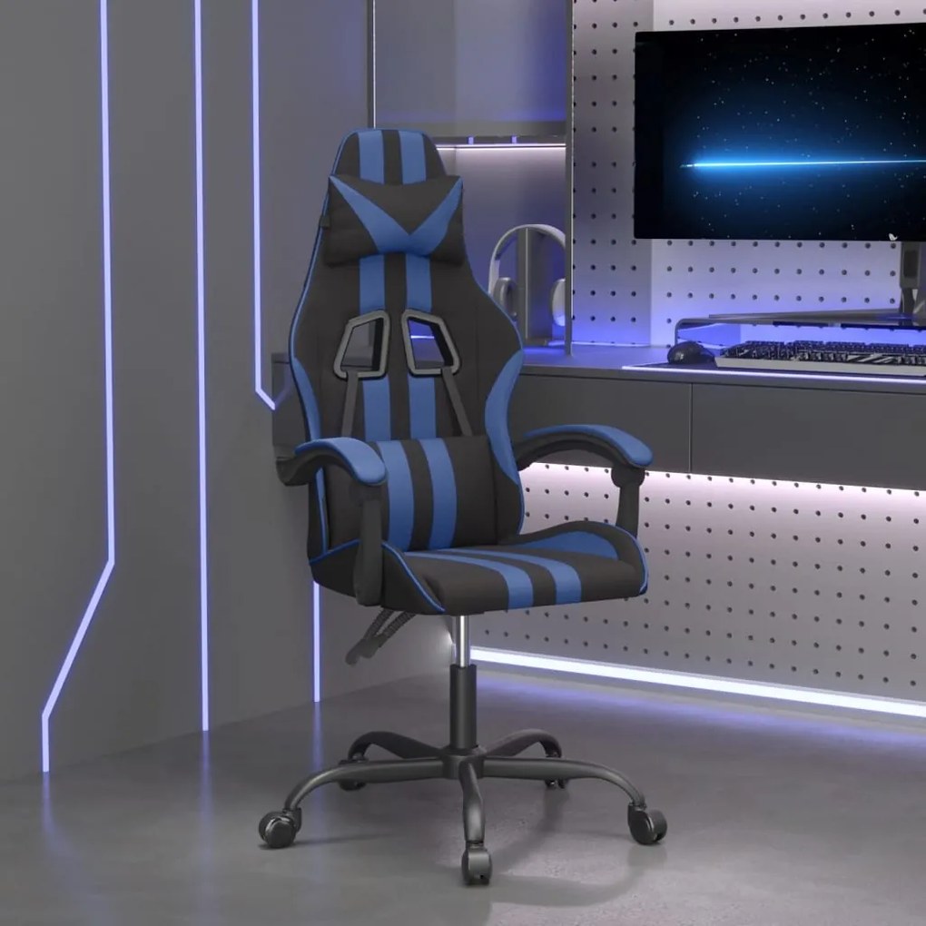vidaXL Cadeira gaming giratória couro artificial preto e azul