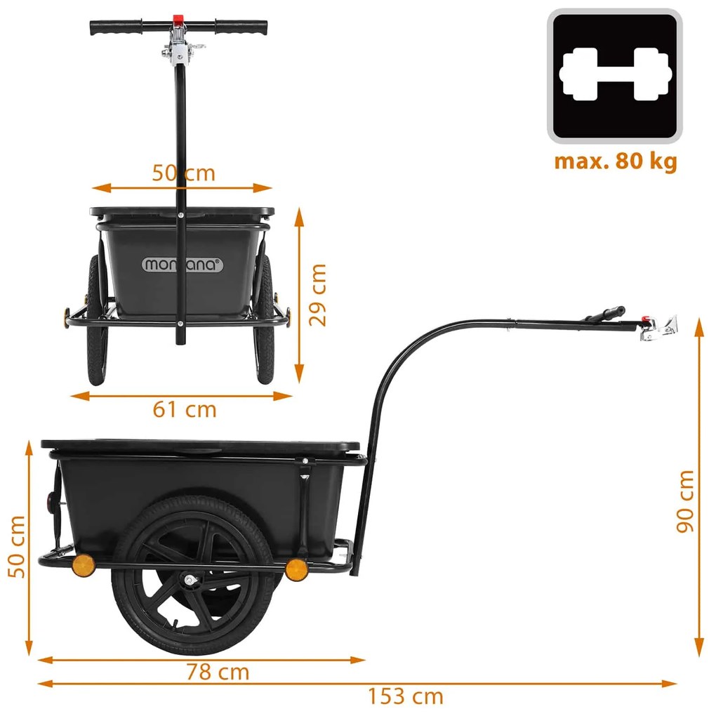 Reboque para bicicleta 90L inclui engate preto