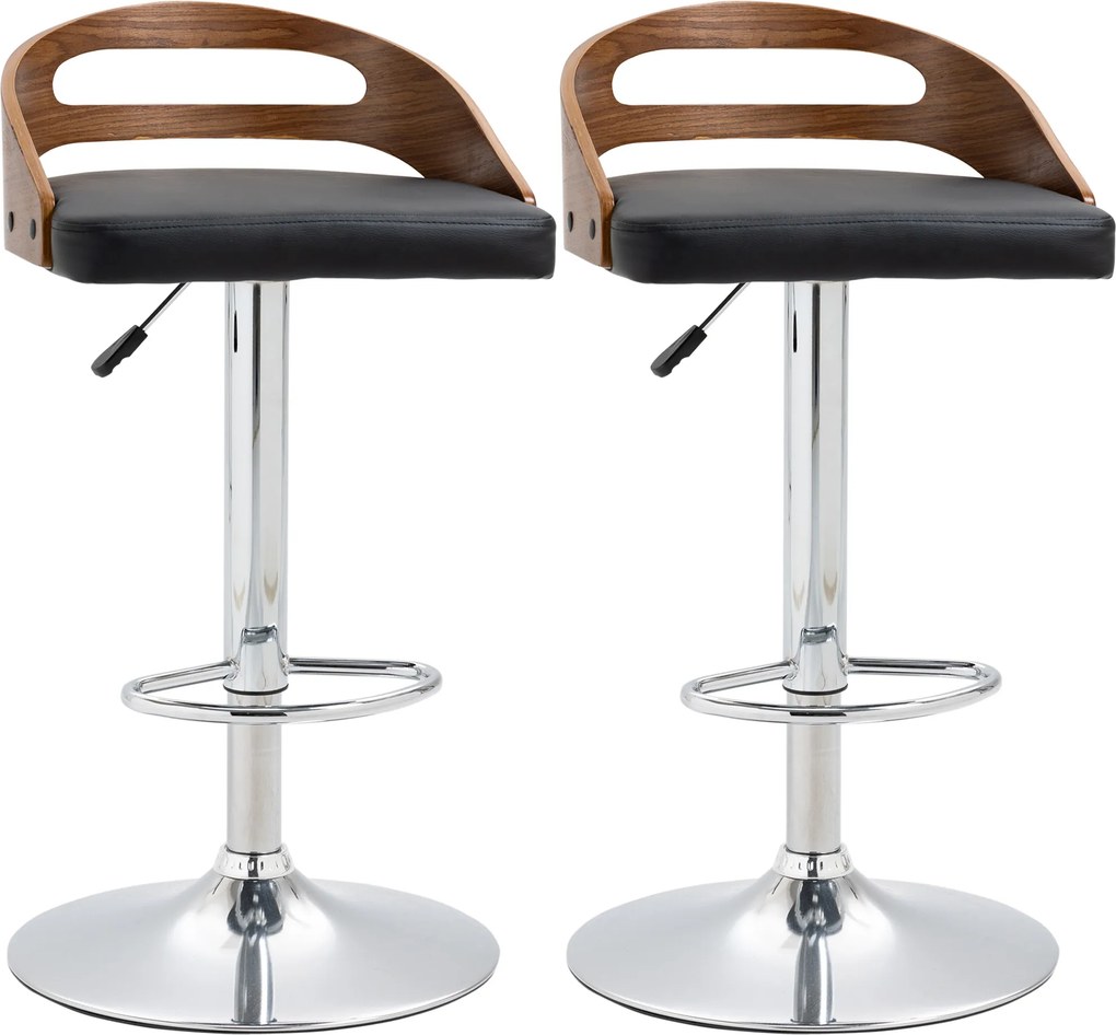 HOMCOM Conjunto de 2 banquetas de bar Altura do assento regulável giratórias 360° revestimento sintético Preto Encosto vazado | Aosom Portugal