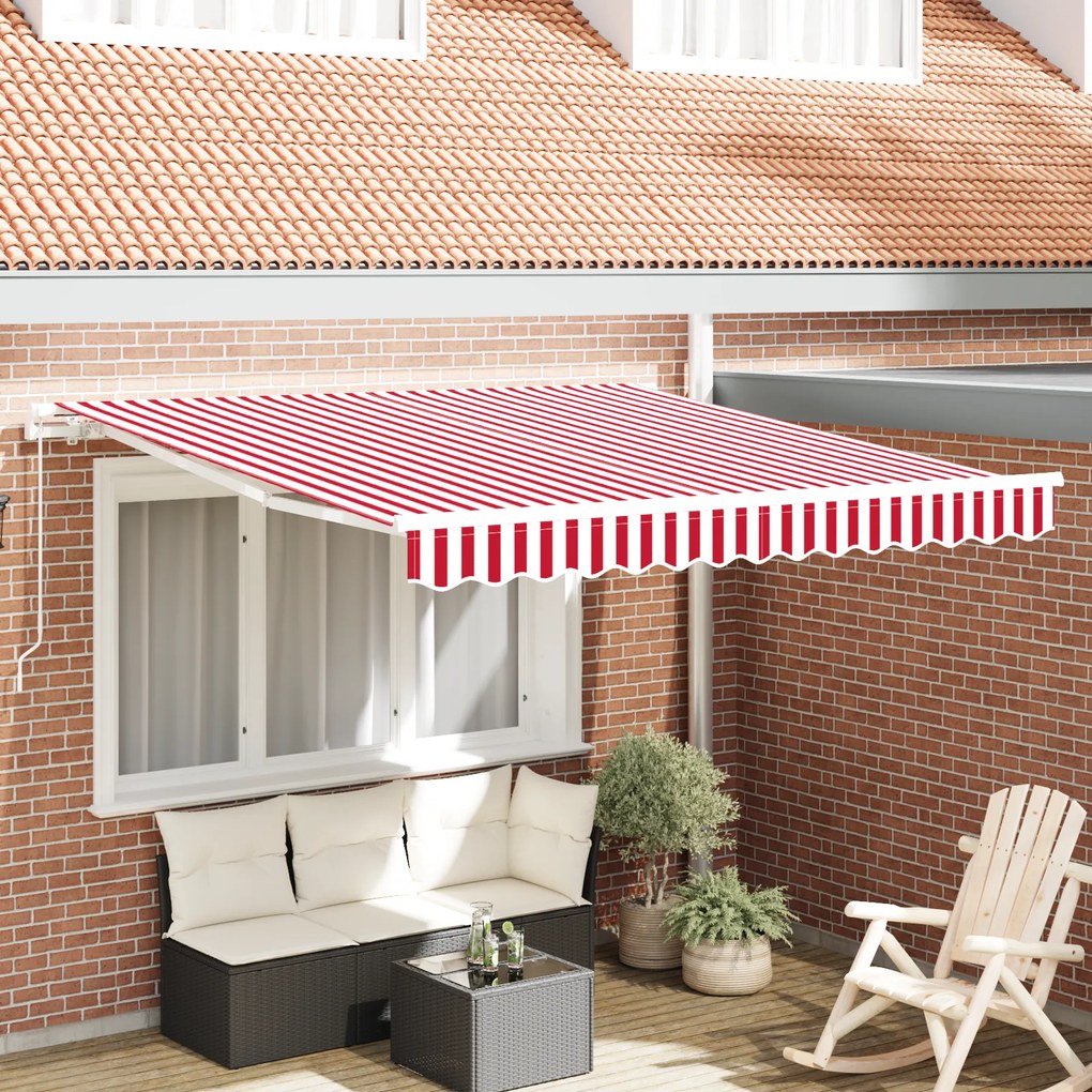 vidaXL Toldo Retrátil Manual Listrado Vermelho e Branco 350x250 cm