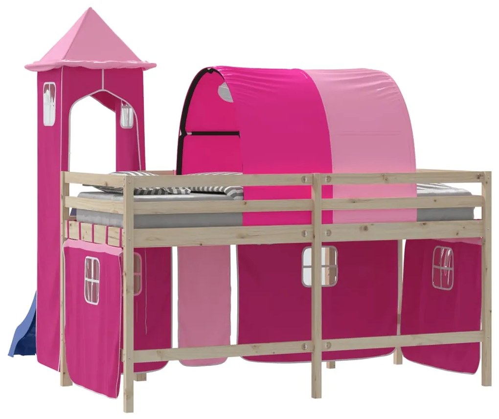 Cortinas para cama elevada com túnel e torre rosa