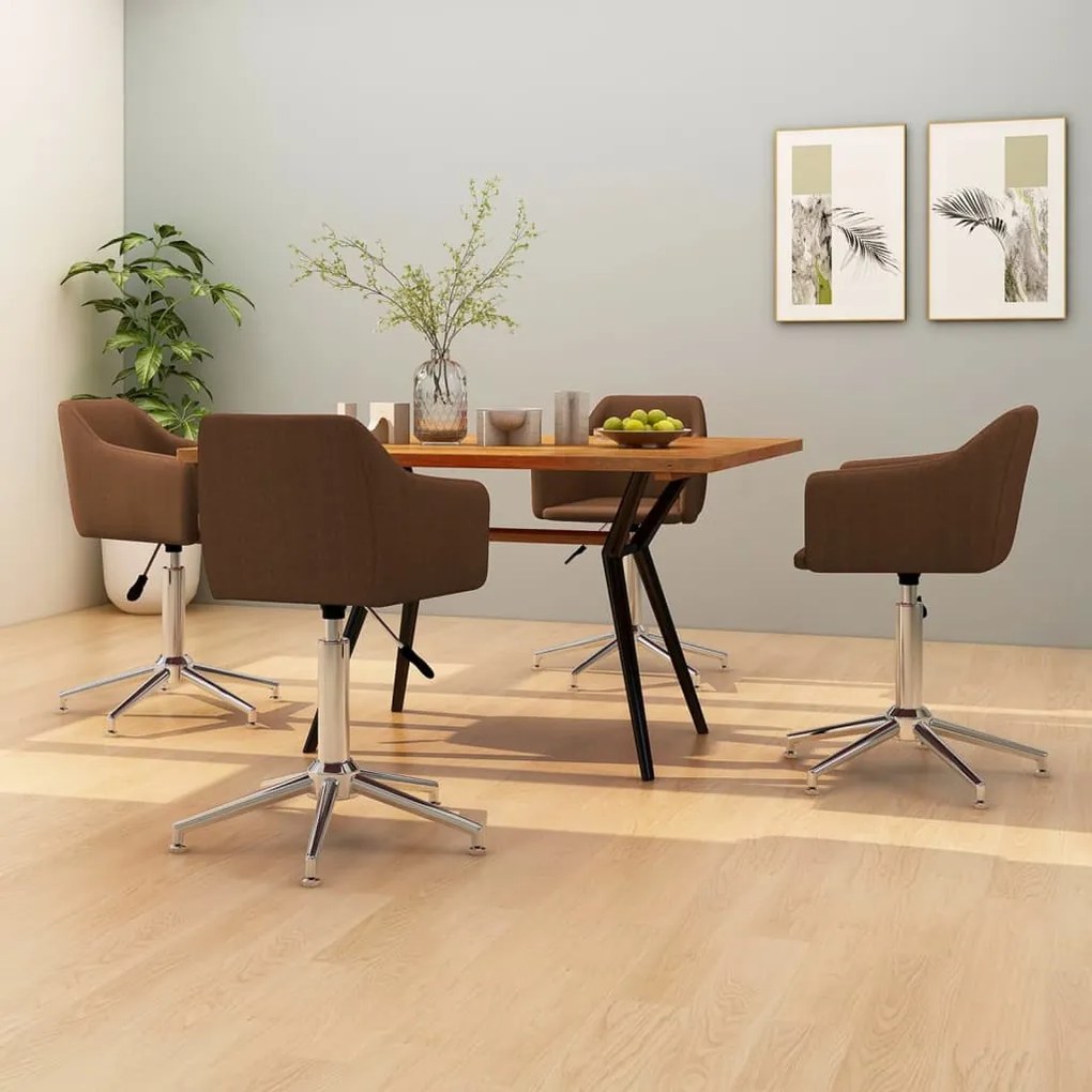 vidaXL Cadeiras de jantar giratórias 4 pcs tecido castanho