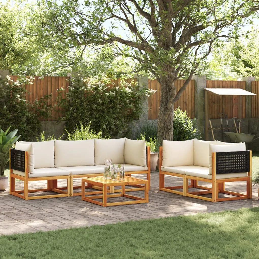 vidaXL 6 pcs conjunto de sofás de jardim com almofadões acácia maciça