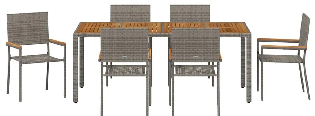 Conjunto de Jantar para Jardim vidaXL de 7 Peças Cinza Polirattan
