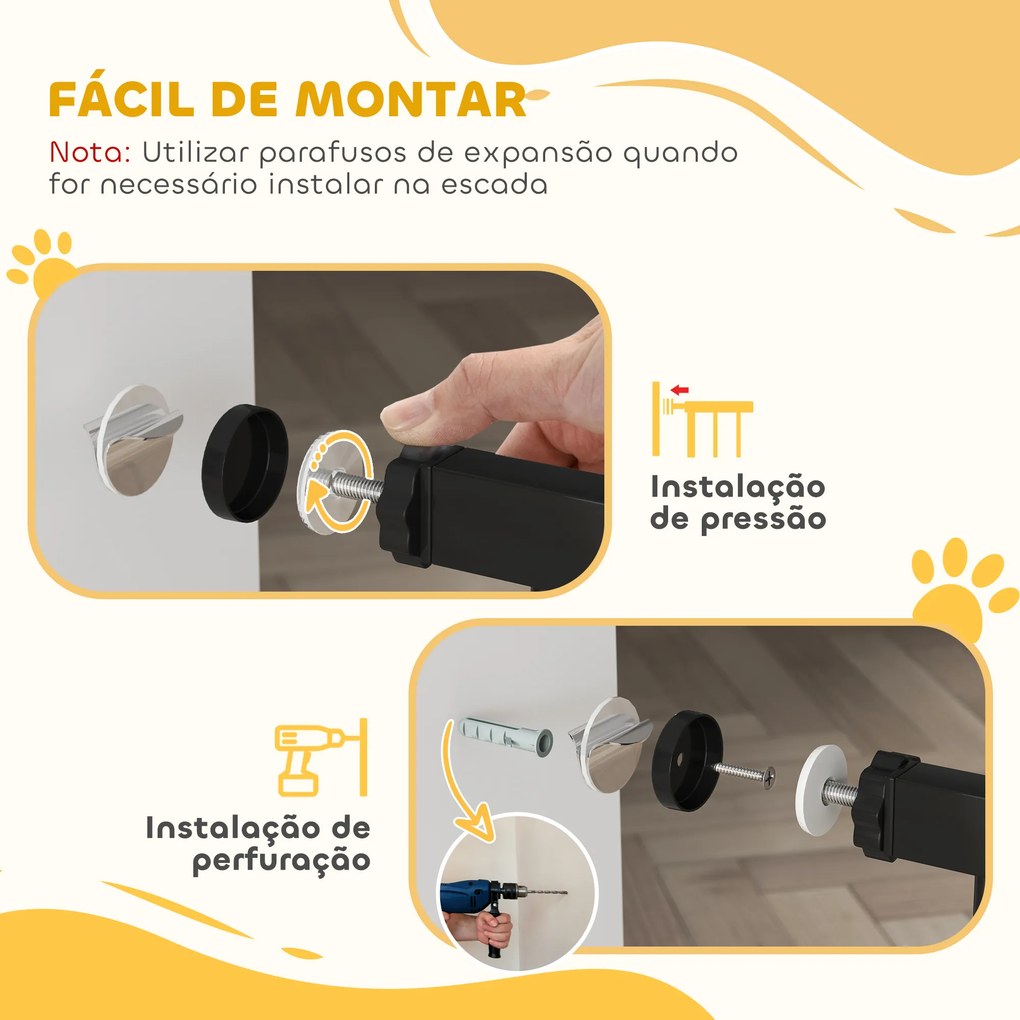 Barreira de Segurança para Cães Extensível para Escadas e Portas 75-95 cm com 1 Extensão e 10 cm Altura 76 cm Preto
