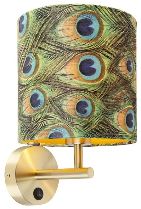 Candeeiro de parede vintage dourado com abajur de veludo 20/20/20 Pavão - Combi Moderno