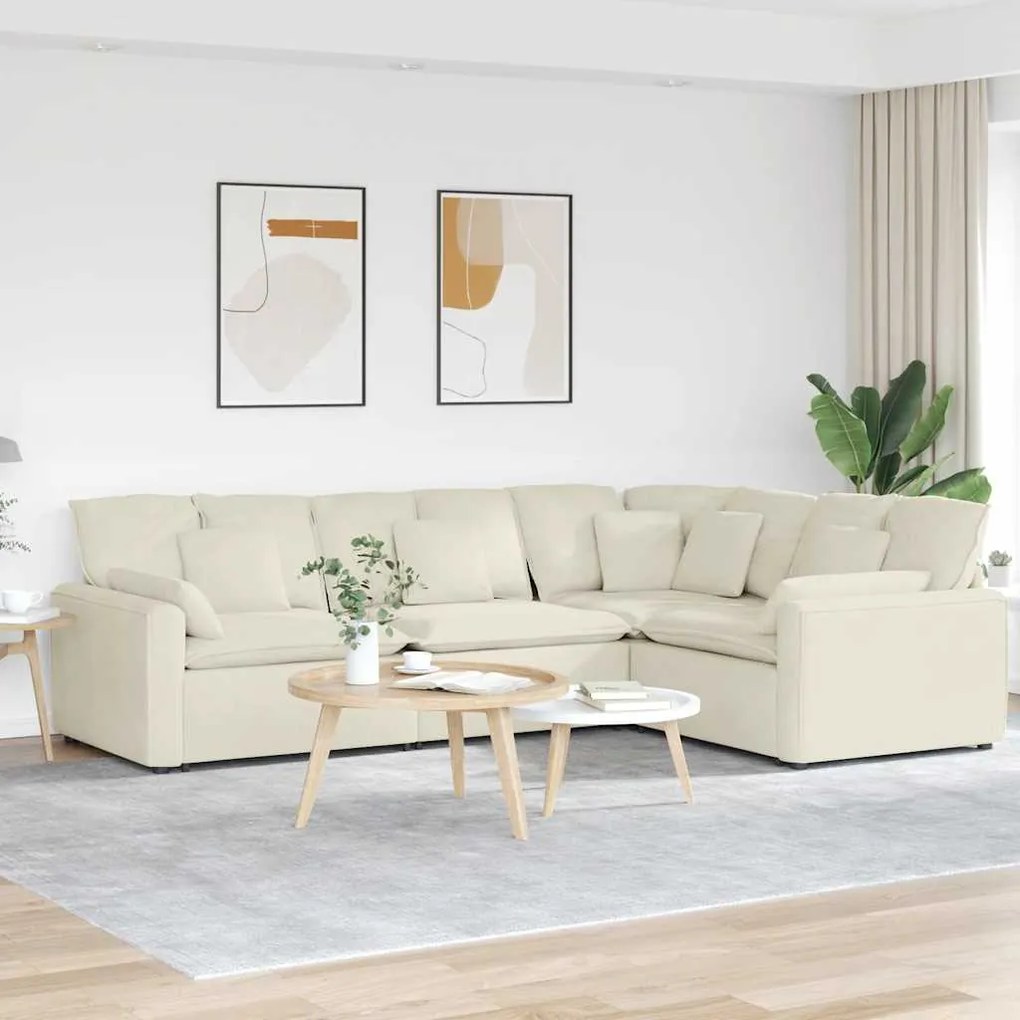 Sofá modular com almofadas veludo creme