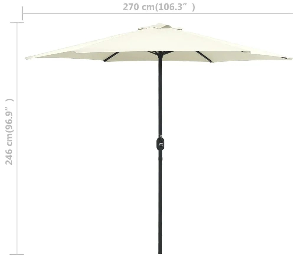Guarda-sol de jardim c/ poste alumínio 270x246 cm branco areia