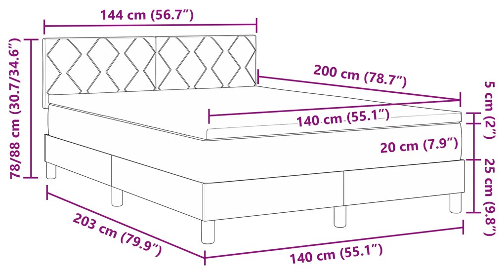 Cama Box Spring com Colchão Azul 140x200 cm Tecido