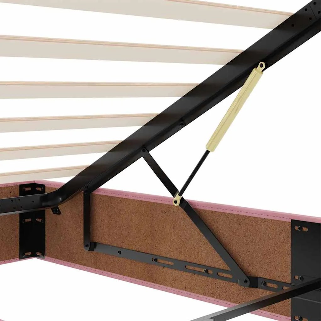 Estrutura de cama otomana com colchão rosa 90x200cm veludo