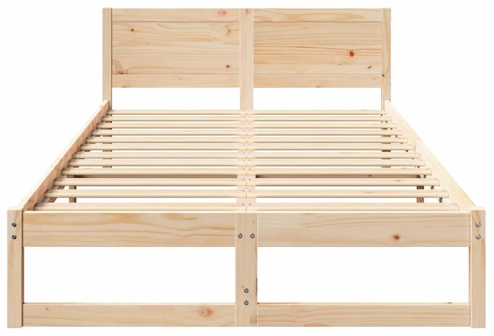 Estrutura de Cama Natural Madeira de Pinho Maciço 140 x 190 cm