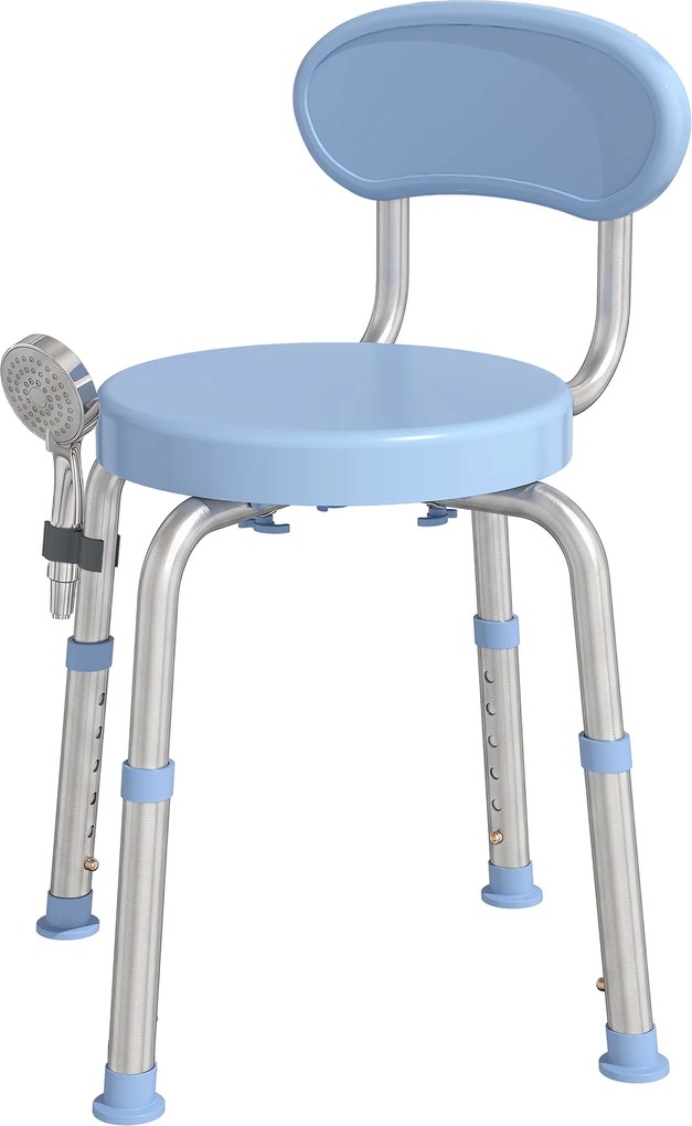 Banco de Duche Giratório, 38,5 x 37,5 x 75 cm, Altura Regulável em 5 Níveis, Azul