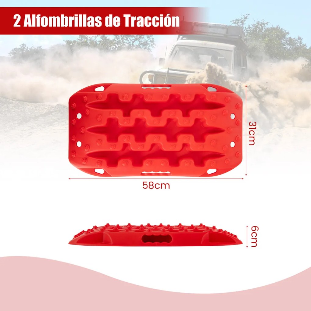 Placas de tração off-road Todo o Terreno tapetes de tração 2 peças para extração e recuperação de veículos de neve lama 58 x 31 x 6 cm Vermelho