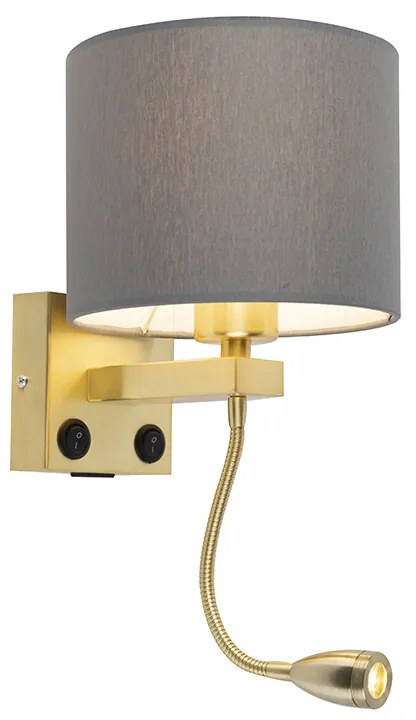 LED Candeeiro de parede Art Deco dourado com USB e abat-jour cinzento - Brescia Moderno,Art Deco