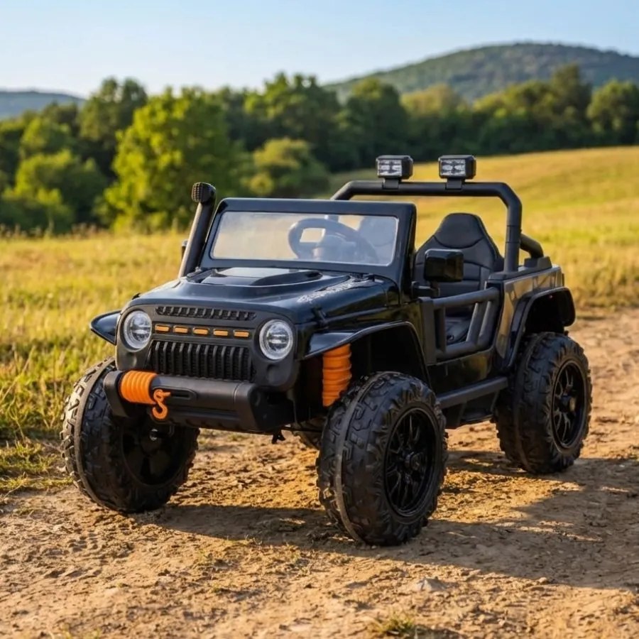 Jipe elétrico para Crianças 24V 4x4 Jeep Monster Rodas de espuma EVA, assento Couro ecológico Preto