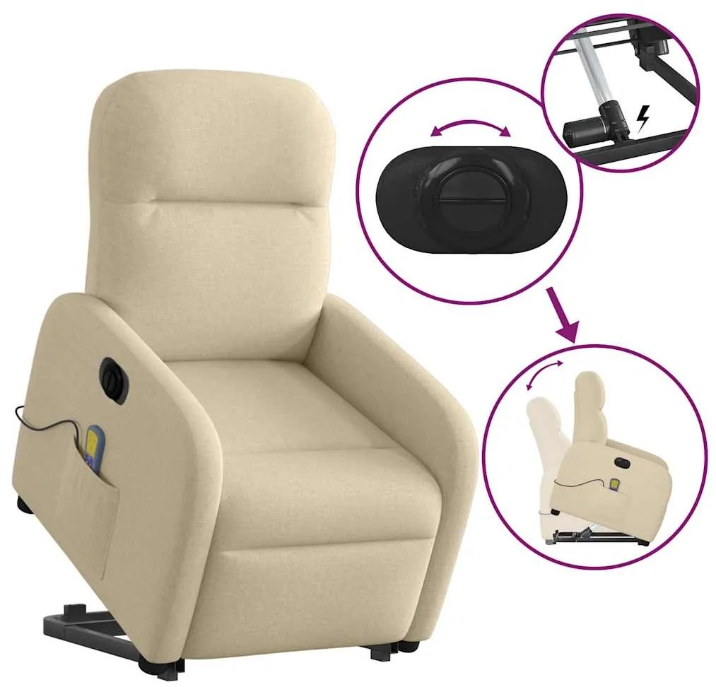 Poltrona elétrica elevatória massagens tecido creme
