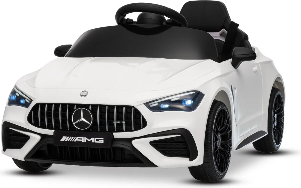 Carro elétrico para crianças Mercedes CLE 12V bateria de lítio, luzes LED, comando remoto de 2,4 GHz, ligação Bluetooth, licença ORIGINAL Branco