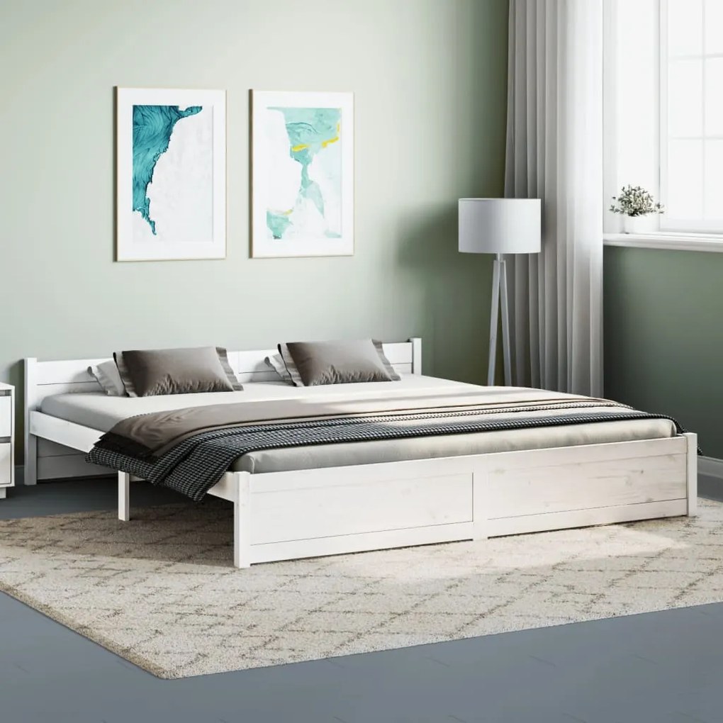 Estrutura de cama super king pinho maciço 180x200 cm branco