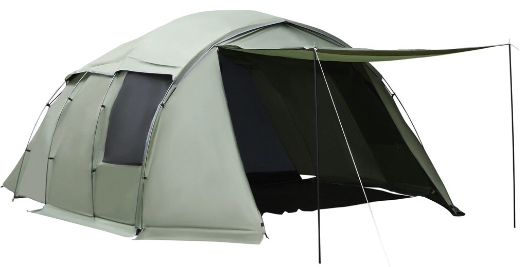 Tenda de Campismo para 4-6 Pessoas Impermeável PU2000 com Proteção UV30+ e Bolsa de Transporte 610x385x220 cm Verde