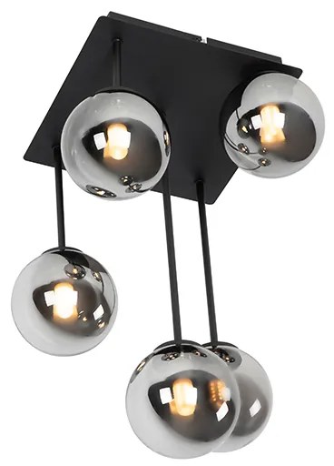 Candeeiro de teto moderno preto 5 luzes vidro fumê - ATHENS