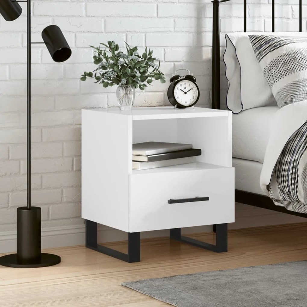 vidaXL Mesa de cabeceira derivados de madeira branco brilhante