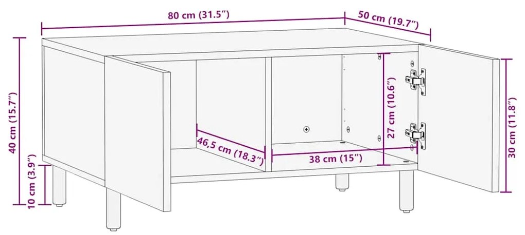 Mesa de centro castanho 80x50x40 cm madeira de mangueira maciça