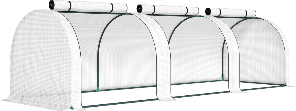 Outsunny Mini Estufa de Jardim Estufa para tomates 3L x 1l x 0,8H m Aço PE Alta densidade 140 g/m² Anti-UV 3 janelas Branco | Aosom Portugal