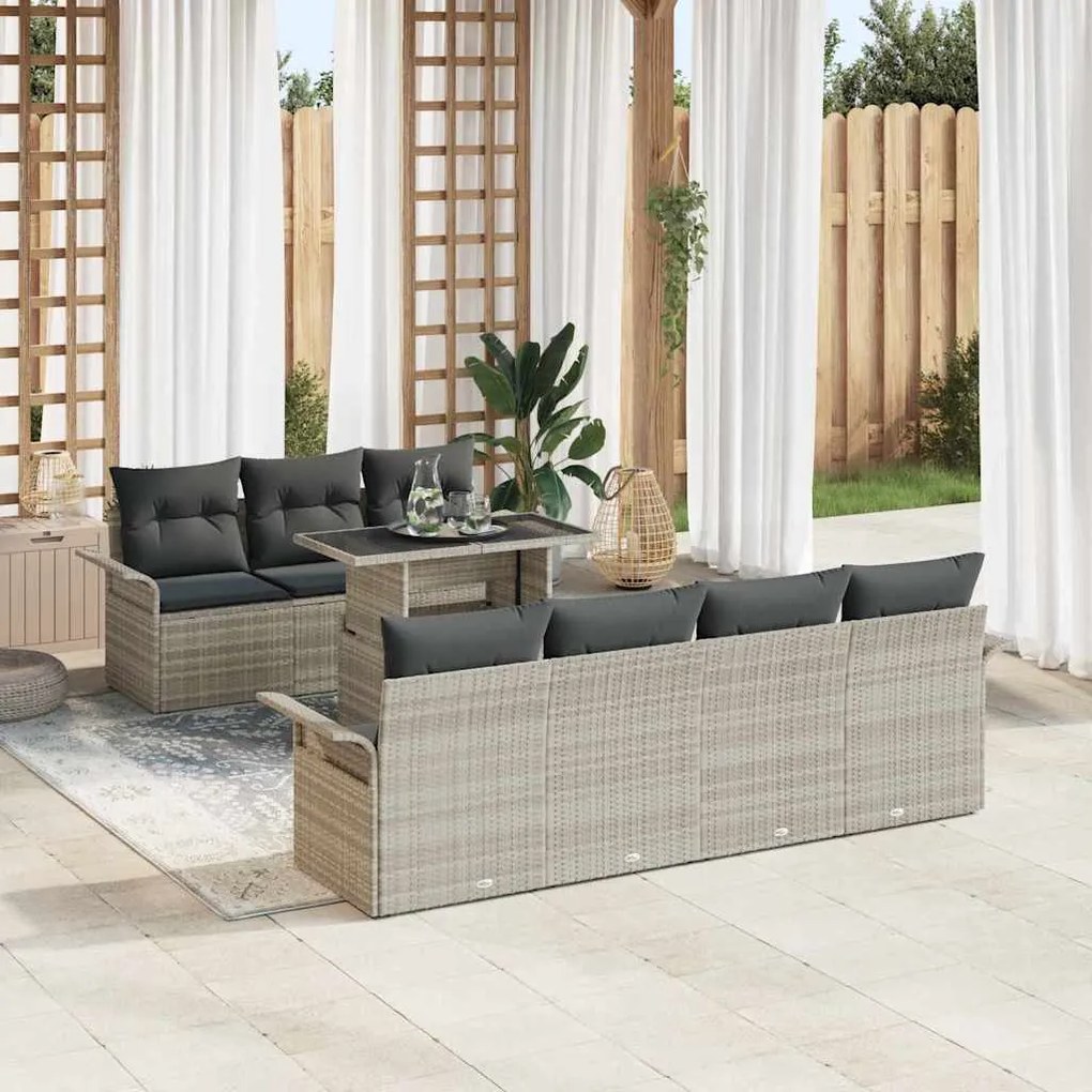 vidaXL Conjunto de Sofás de Jardim de 8 Peças com Almofadas Cinza Claro em Rattan Sintético