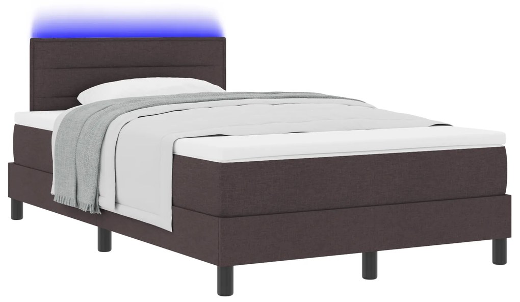 Cama Box com Colchão & LED Castanho Escuro 120x190 cm de Tecido