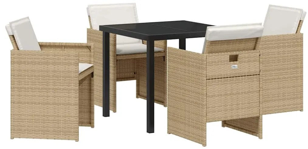 Conjunto de Jantar de Jardim com 5 peças e almofadas bege em rattan si